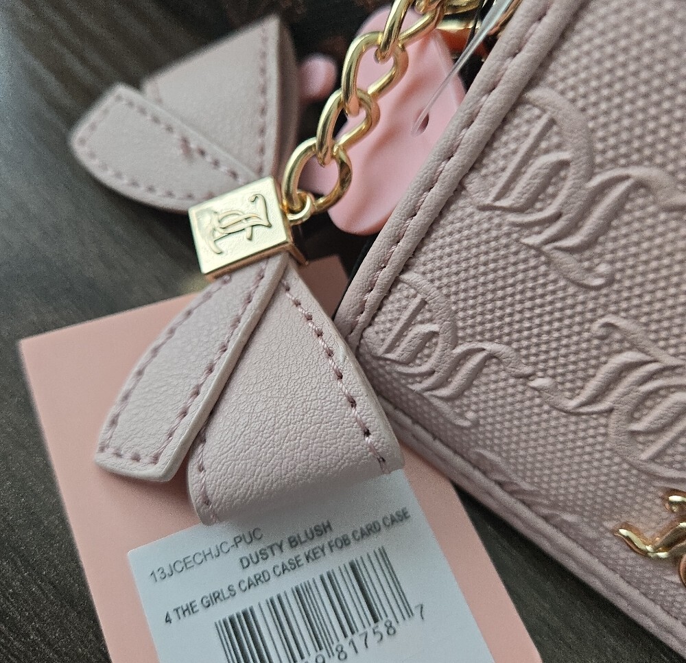 Juicy Couture Dusty Blush Wallet – Gold Logo Keychain & Bow Charm - Picture 6 of 9